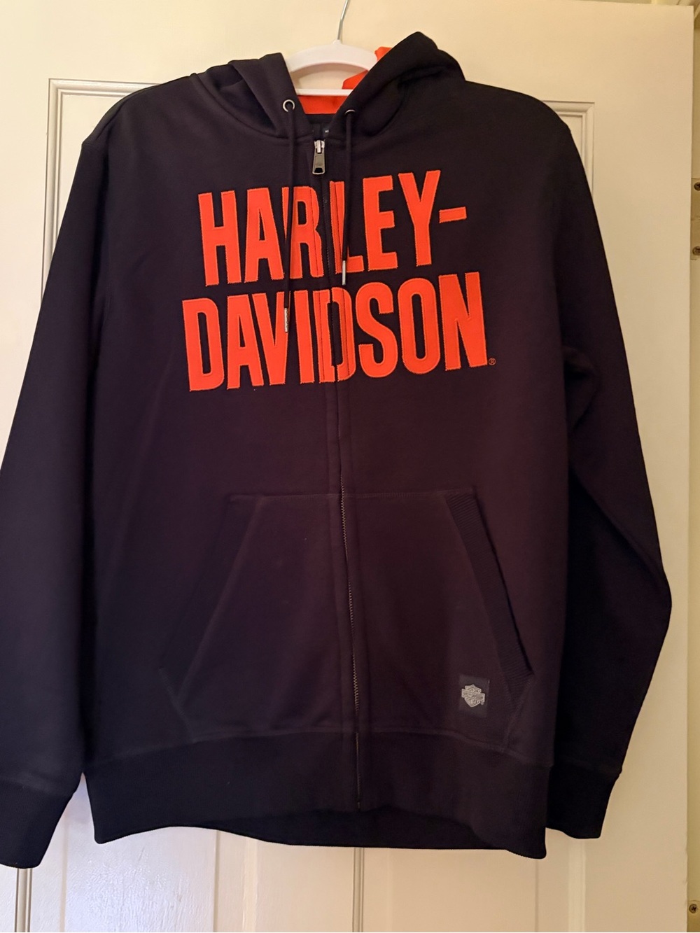 Harley-Davidson Black Hoodie with Bold Orange Lettering